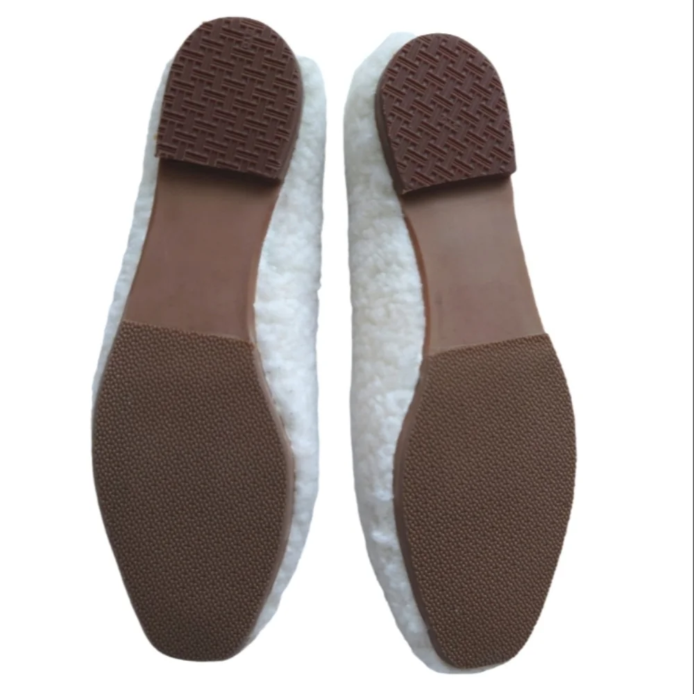 AQUA Ellie Women's Ivory Faux Fur Cushioned Insole Ballet Flats Slippers Shoes